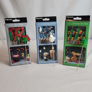 Progressus Christmas 3d Food Picks Snowman Tree And Bell